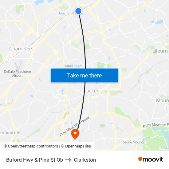 Buford Hwy & Pine St Ob to Clarkston map