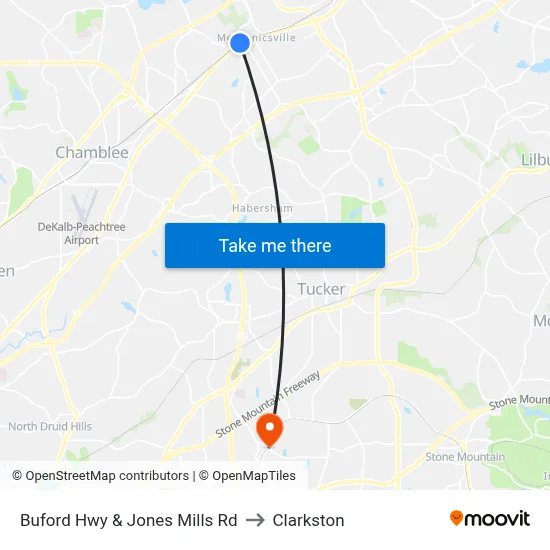 Buford Hwy & Jones Mills Rd to Clarkston map