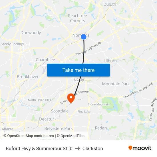 Buford Hwy & Summerour St Ib to Clarkston map