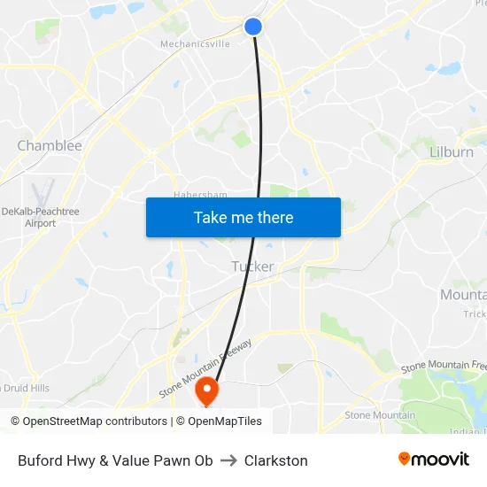 Buford Hwy & Value Pawn Ob to Clarkston map