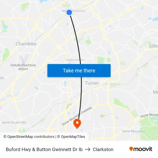 Buford Hwy & Button Gwinnett Dr Ib to Clarkston map