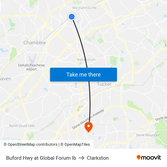 Buford Hwy at Global Forum Ib to Clarkston map