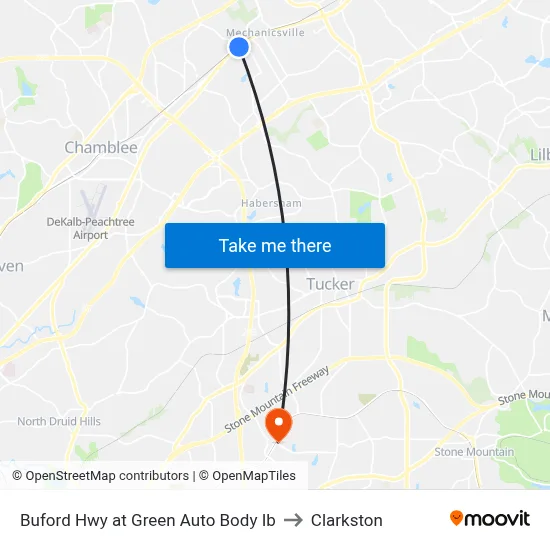 Buford Hwy at Green Auto Body Ib to Clarkston map