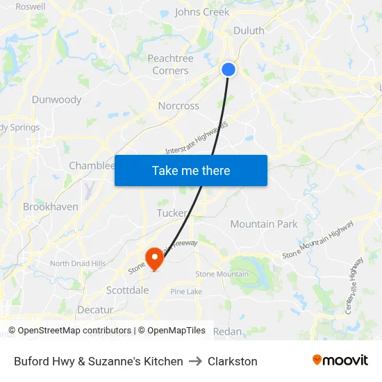 Buford Hwy & Suzanne's Kitchen to Clarkston map