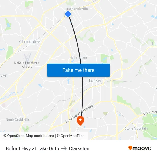 Buford Hwy at Lake Dr Ib to Clarkston map