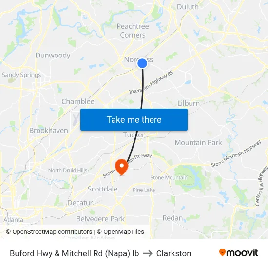 Buford Hwy & Mitchell Rd (Napa) Ib to Clarkston map