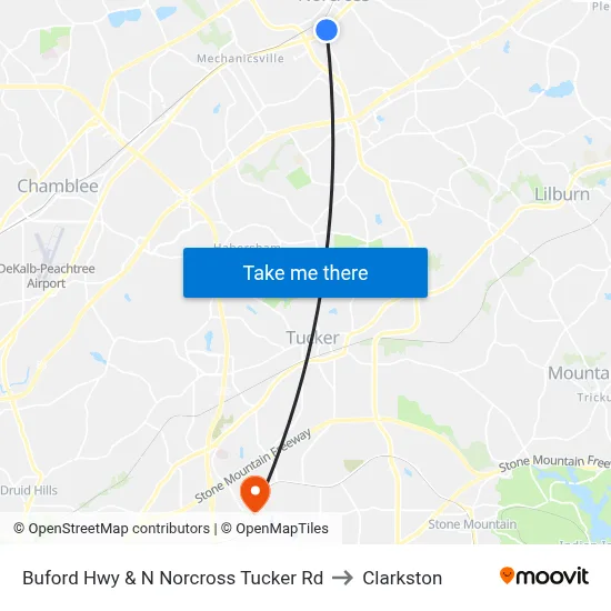Buford Hwy & N Norcross Tucker Rd to Clarkston map