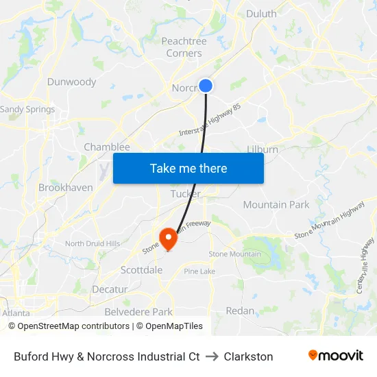 Buford Hwy & Norcross Industrial Ct to Clarkston map
