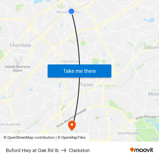 Buford Hwy at Oak Rd Ib to Clarkston map
