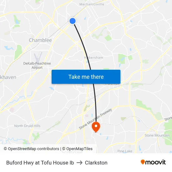 Buford Hwy at Tofu House Ib to Clarkston map