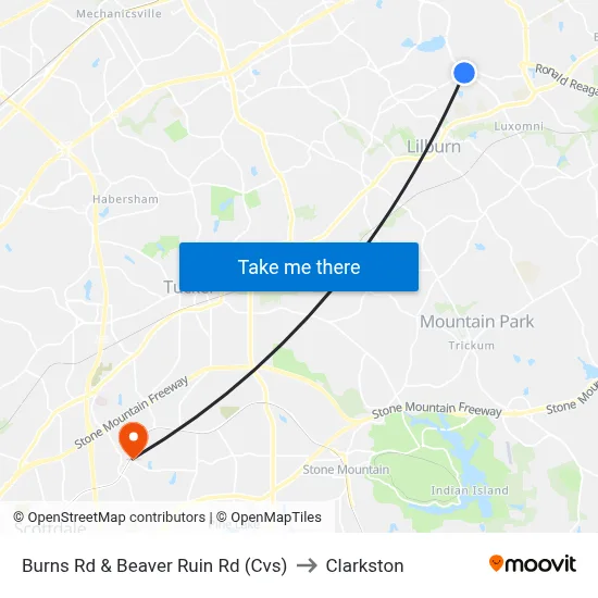 Burns Rd & Beaver Ruin Rd (Cvs) to Clarkston map