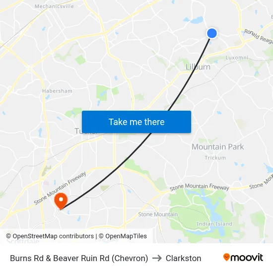 Burns Rd & Beaver Ruin Rd (Chevron) to Clarkston map