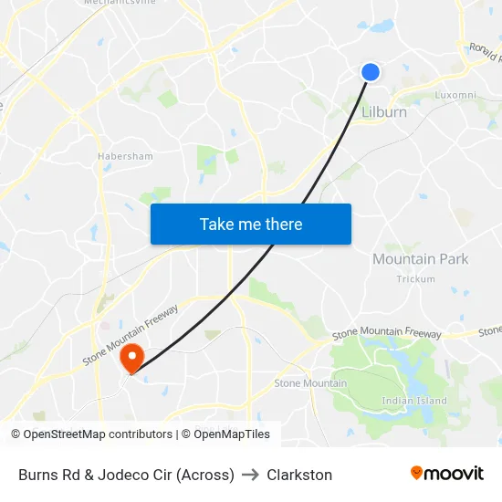 Burns Rd & Jodeco Cir (Across) to Clarkston map