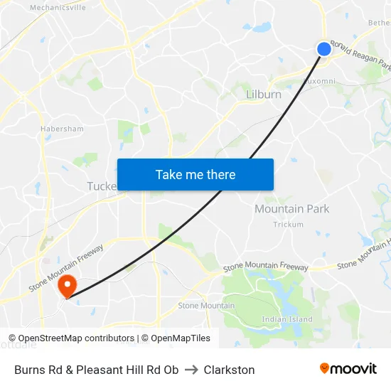 Burns Rd & Pleasant Hill Rd Ob to Clarkston map