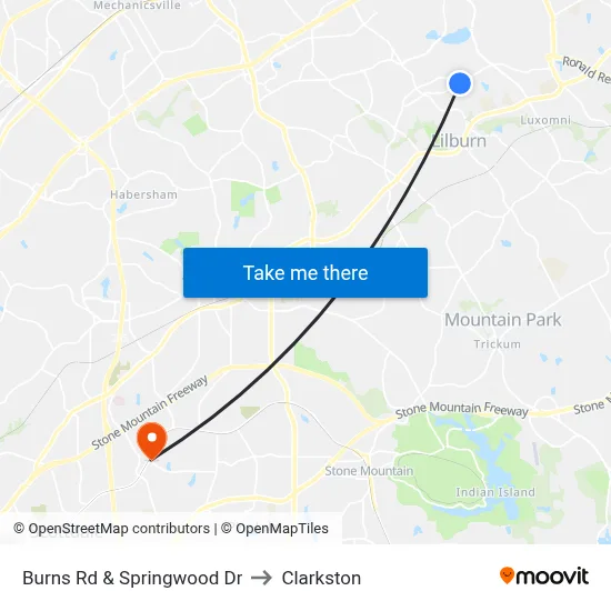 Burns Rd & Springwood Dr to Clarkston map