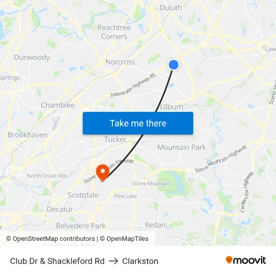 Club Dr & Shackleford Rd to Clarkston map