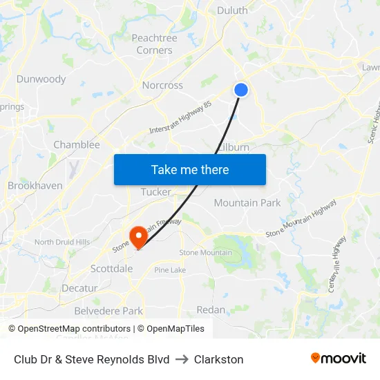 Club Dr & Steve Reynolds Blvd to Clarkston map