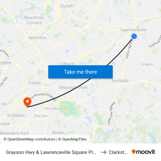 Grayson Hwy & Lawrenceville Square Plaza to Clarkston map