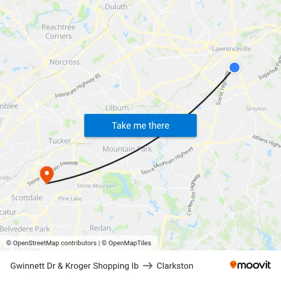 Gwinnett Dr & Kroger Shopping Ib to Clarkston map