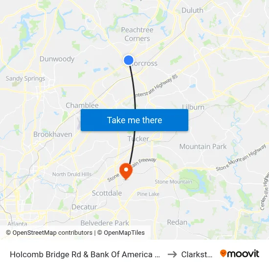 Holcomb Bridge Rd & Bank Of America Ob to Clarkston map