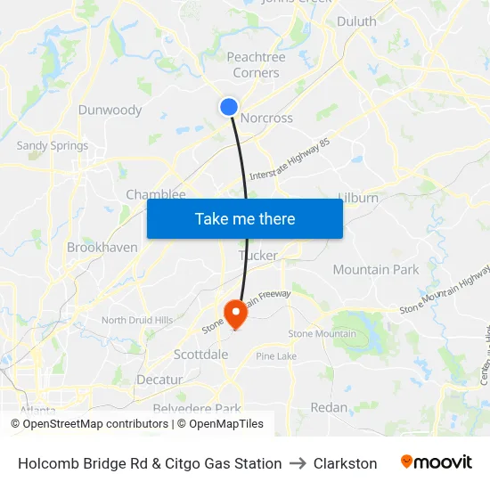 Holcomb Bridge Rd & Citgo Gas Station to Clarkston map