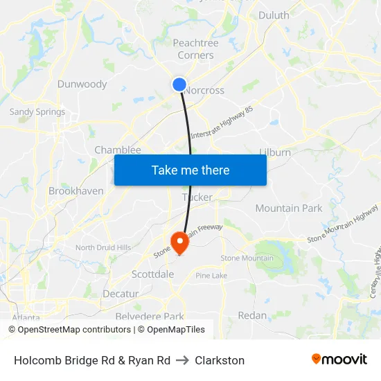 Holcomb Bridge Rd & Ryan Rd to Clarkston map