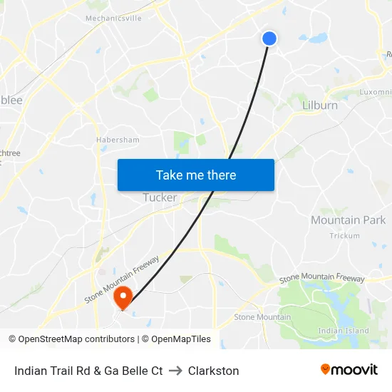 Indian Trail Rd & Ga Belle Ct to Clarkston map