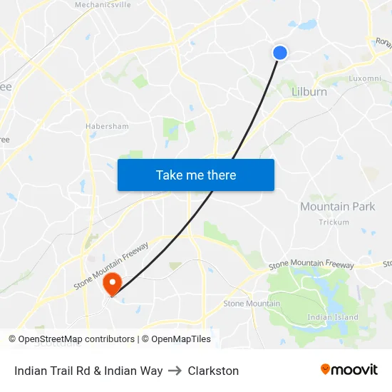 Indian Trail Rd & Indian Way to Clarkston map