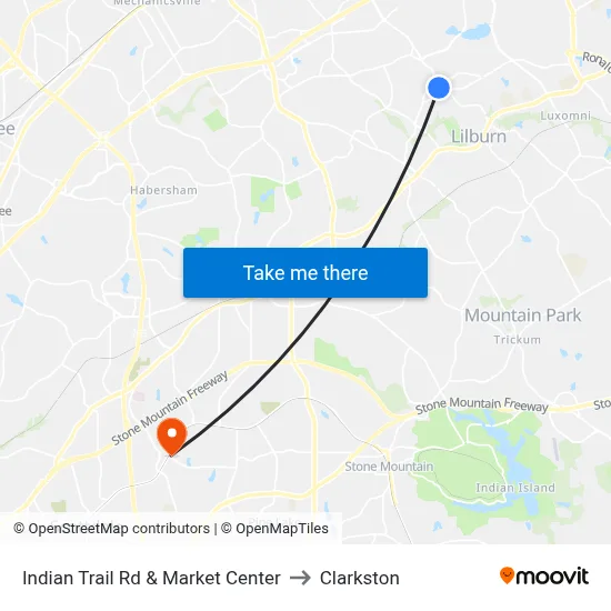 Indian Trail Rd & Market Center to Clarkston map