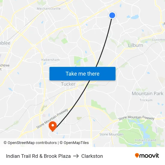 Indian Trail Rd & Brook Plaza to Clarkston map