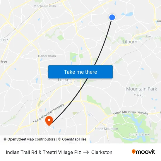 Indian Trail Rd & Treetrl Village Plz to Clarkston map