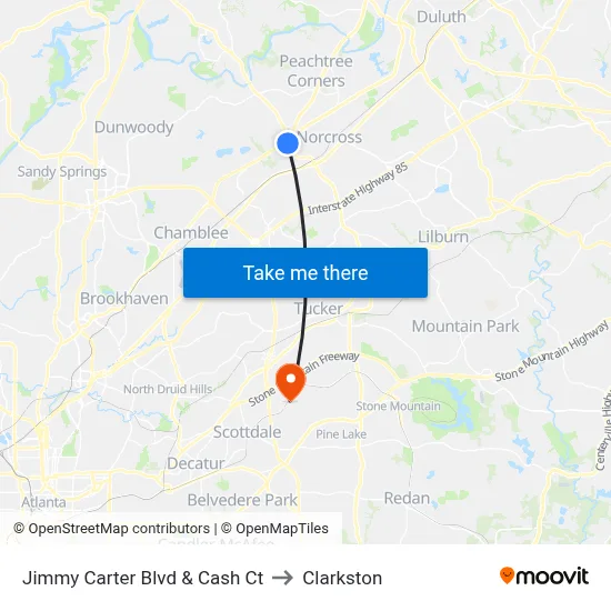 Jimmy Carter Blvd & Cash Ct to Clarkston map