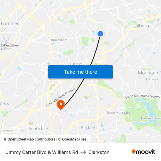 Jimmy Carter Blvd & Williams Rd to Clarkston map