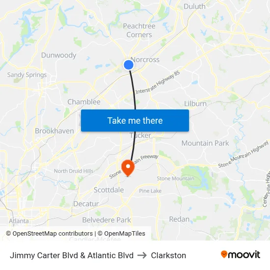 Jimmy Carter Blvd & Atlantic Blvd to Clarkston map