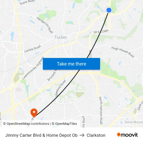 Jimmy Carter Blvd & Home Depot Ob to Clarkston map