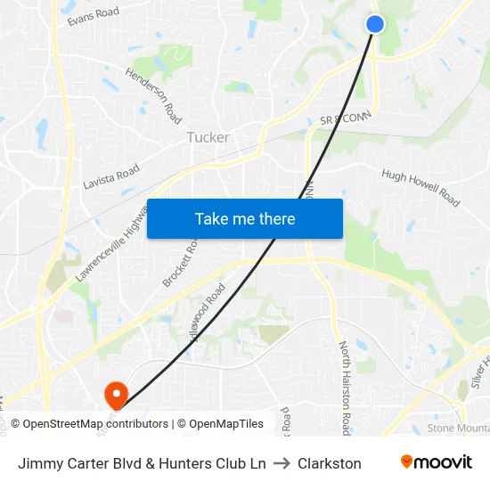 Jimmy Carter Blvd & Hunters Club Ln to Clarkston map