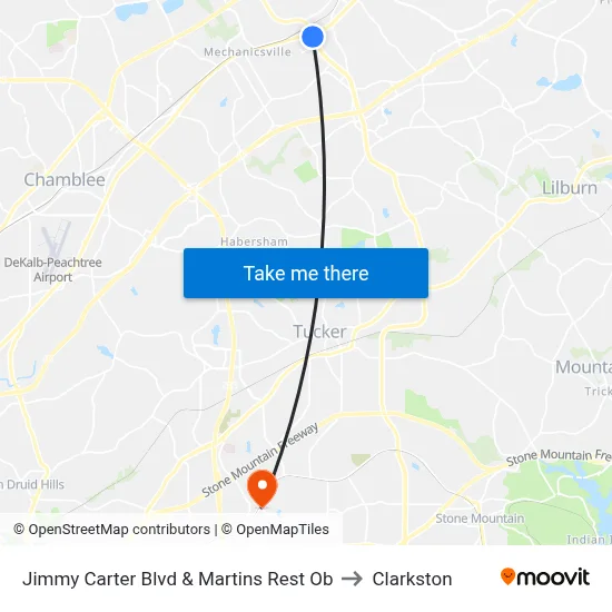Jimmy Carter Blvd & Martins Rest Ob to Clarkston map