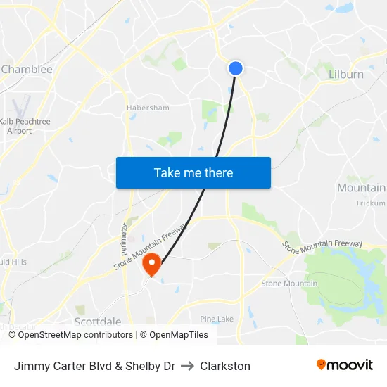 Jimmy Carter Blvd & Shelby Dr to Clarkston map