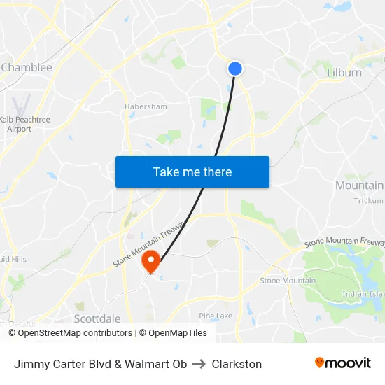 Jimmy Carter Blvd & Walmart Ob to Clarkston map