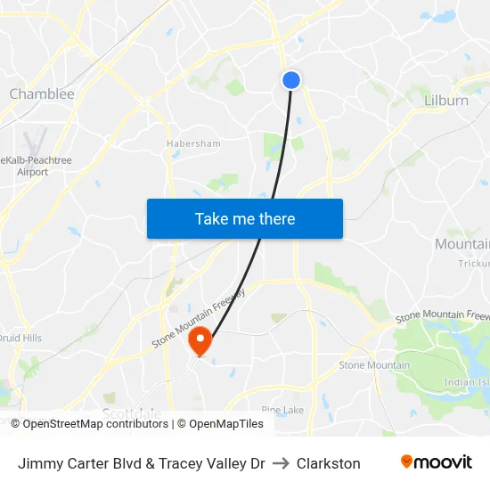 Jimmy Carter Blvd & Tracey Valley Dr to Clarkston map
