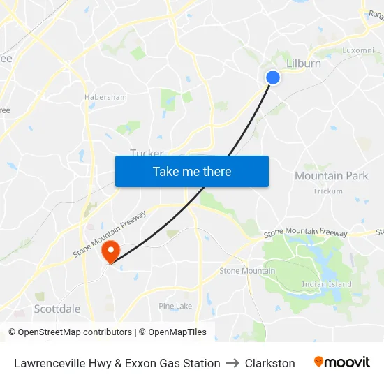 Lawrenceville Hwy & Exxon Gas Station to Clarkston map