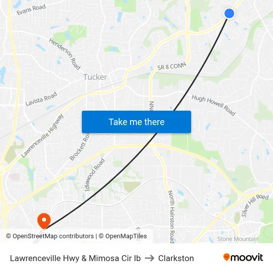 Lawrenceville Hwy & Mimosa Cir Ib to Clarkston map