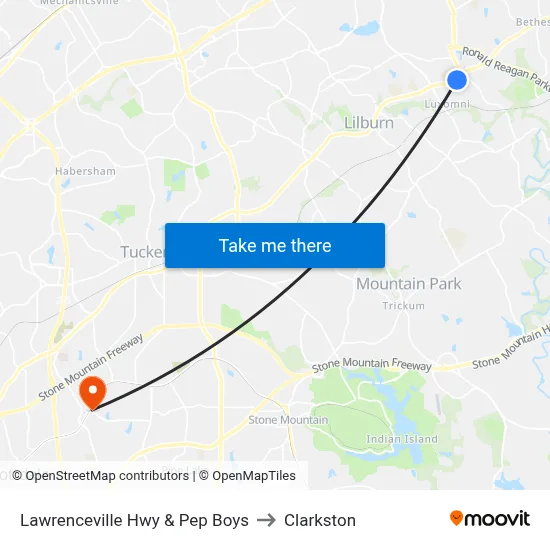Lawrenceville Hwy & Pep Boys to Clarkston map