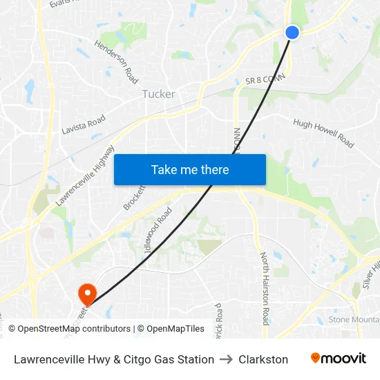 Lawrenceville Hwy & Citgo Gas Station to Clarkston map