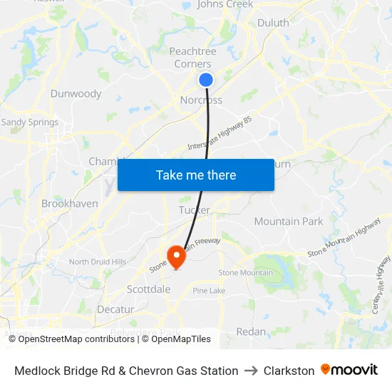 Medlock Bridge Rd & Chevron Gas Station to Clarkston map