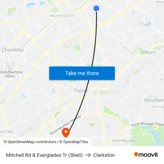 Mitchell Rd & Everglades Tr (Shell) to Clarkston map