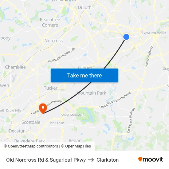 Old Norcross Rd & Sugarloaf Pkwy to Clarkston map