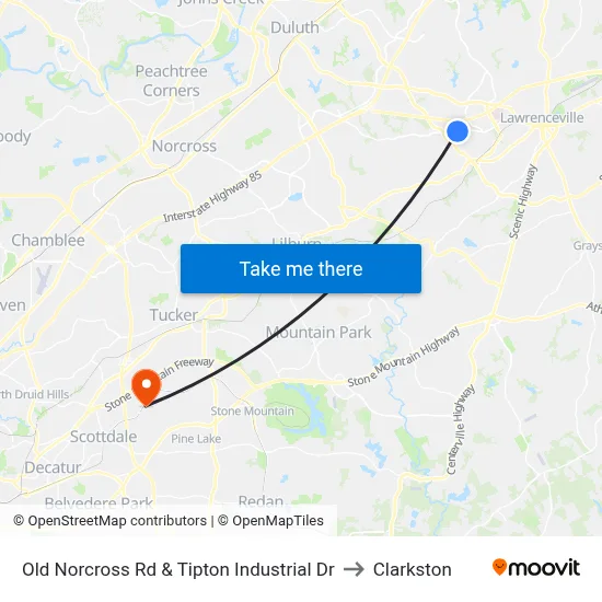 Old Norcross Rd & Tipton Industrial Dr to Clarkston map