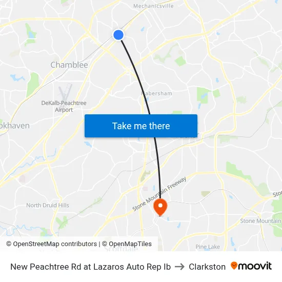 New Peachtree Rd at Lazaros Auto Rep Ib to Clarkston map
