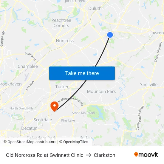 Old Norcross Rd at Gwinnett Clinic to Clarkston map